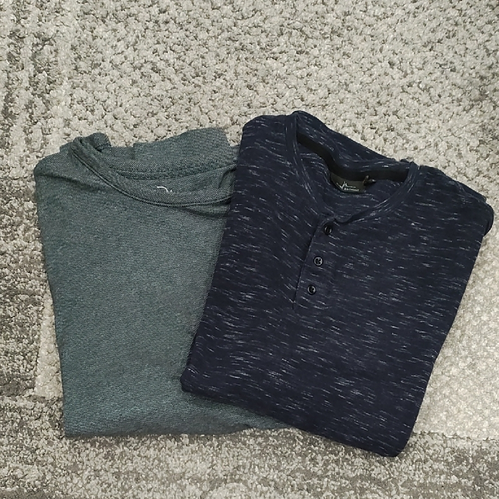 Marc Anthony Long Sleeve Henley Shirts - Navy and Gray